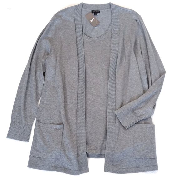 J.Jill Elegant Gray Women's Silk Blend Sweater Cardigan W/ Built In Tank Top XL - Picture 5 of 8